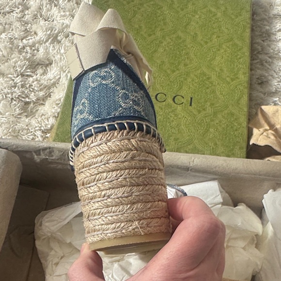 Gucci Blue Denim GG Logo Espadrille Wedges with Jute Heel - Picture 5 of 10